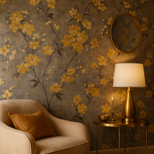 Anethe Blossom Charcoal & Ochre Wallpaper – 196401