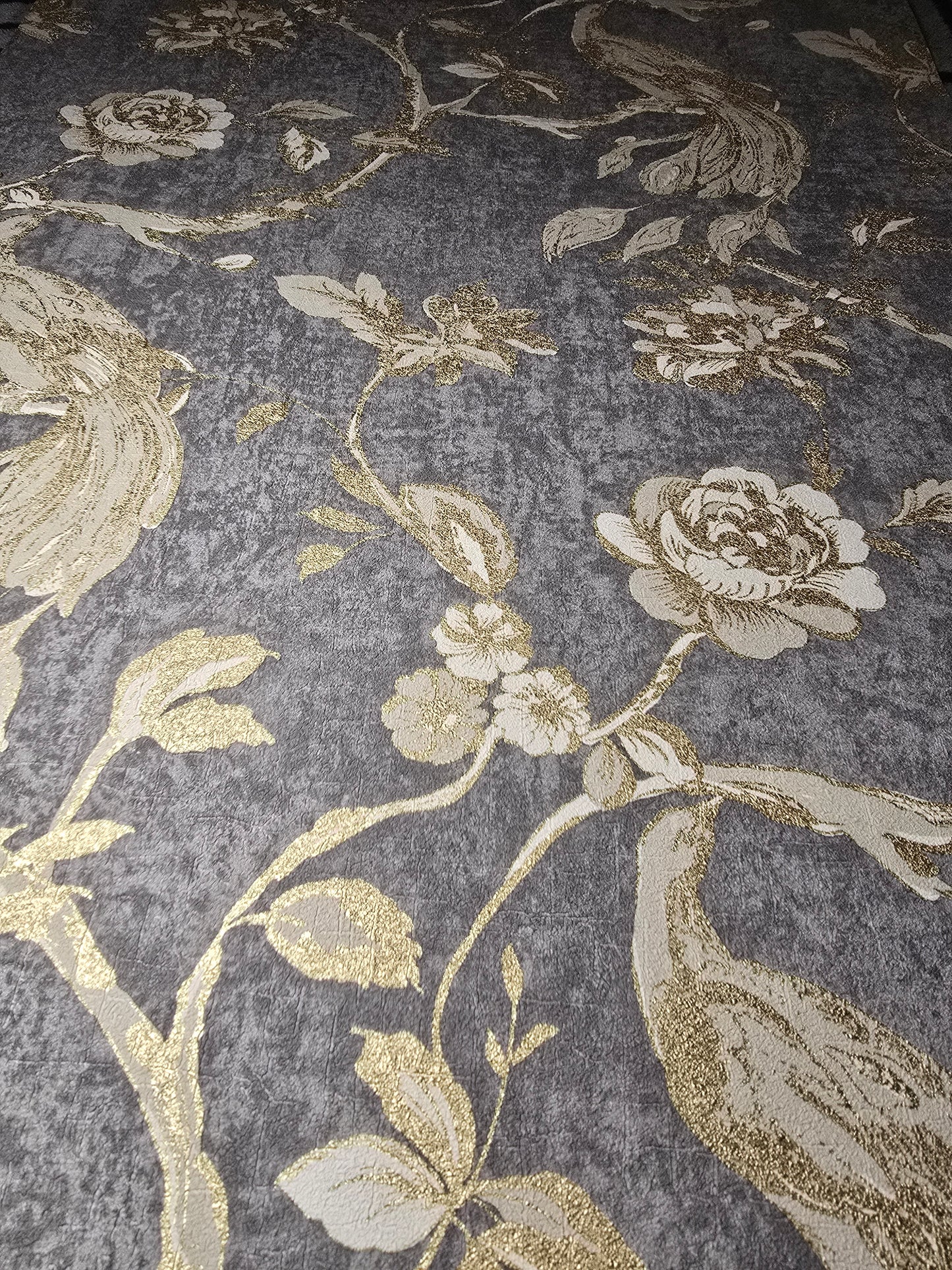 Paradise Birds – Charcoal & Gold (Ref: 196201)