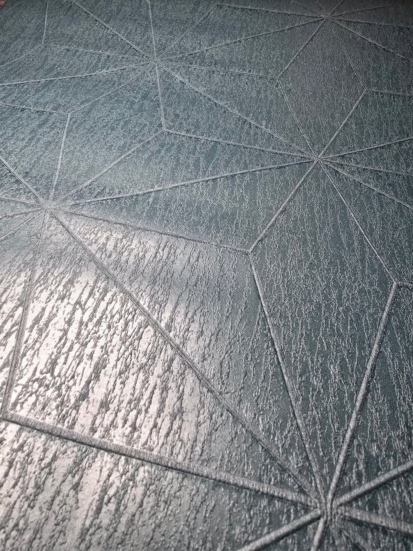 Textured Metallic Geo Effect Wallpaper Teal & Silver – FD25342