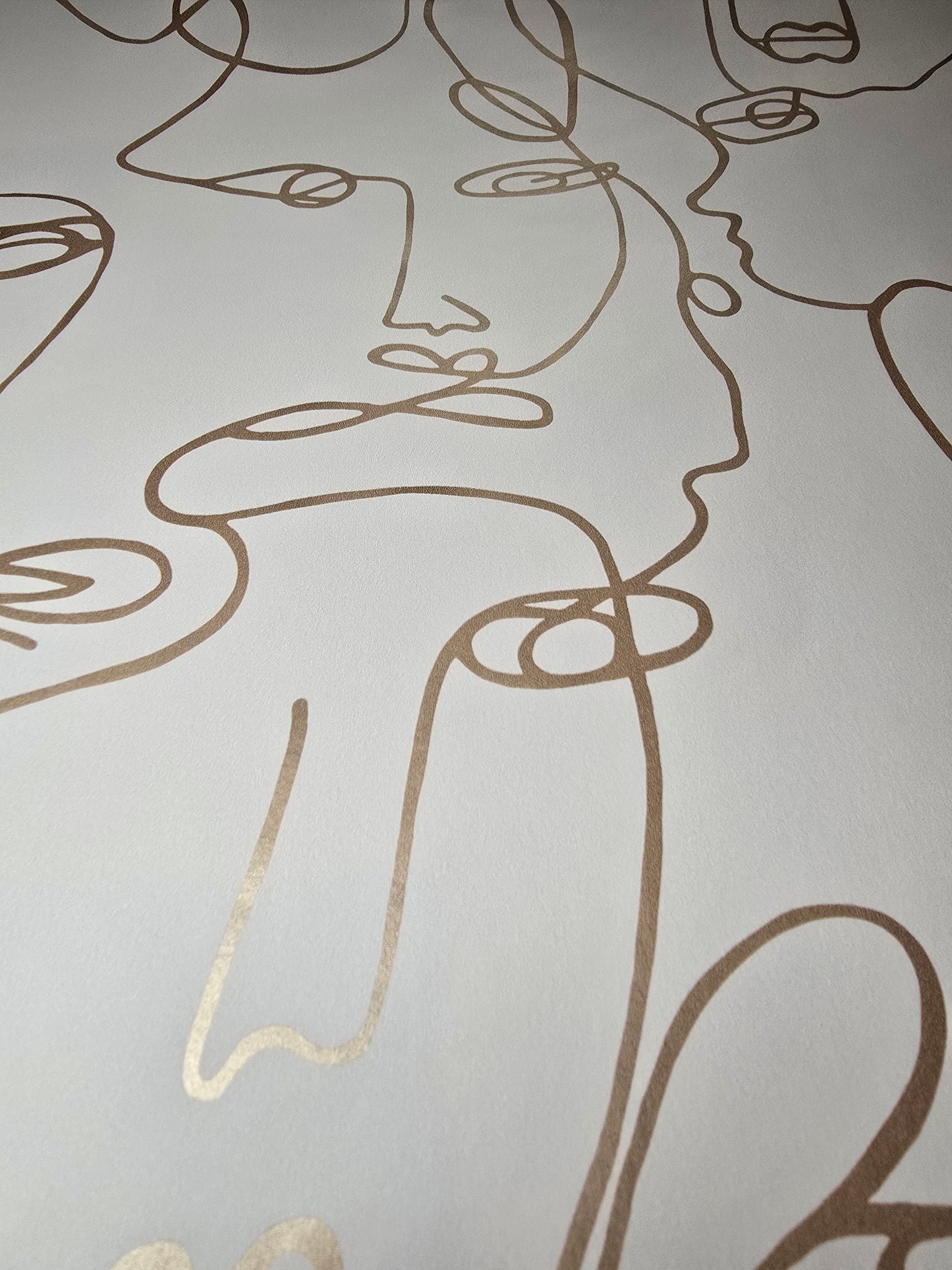 Linear Visages Pink Gold Line Art Wallpaper (91274)