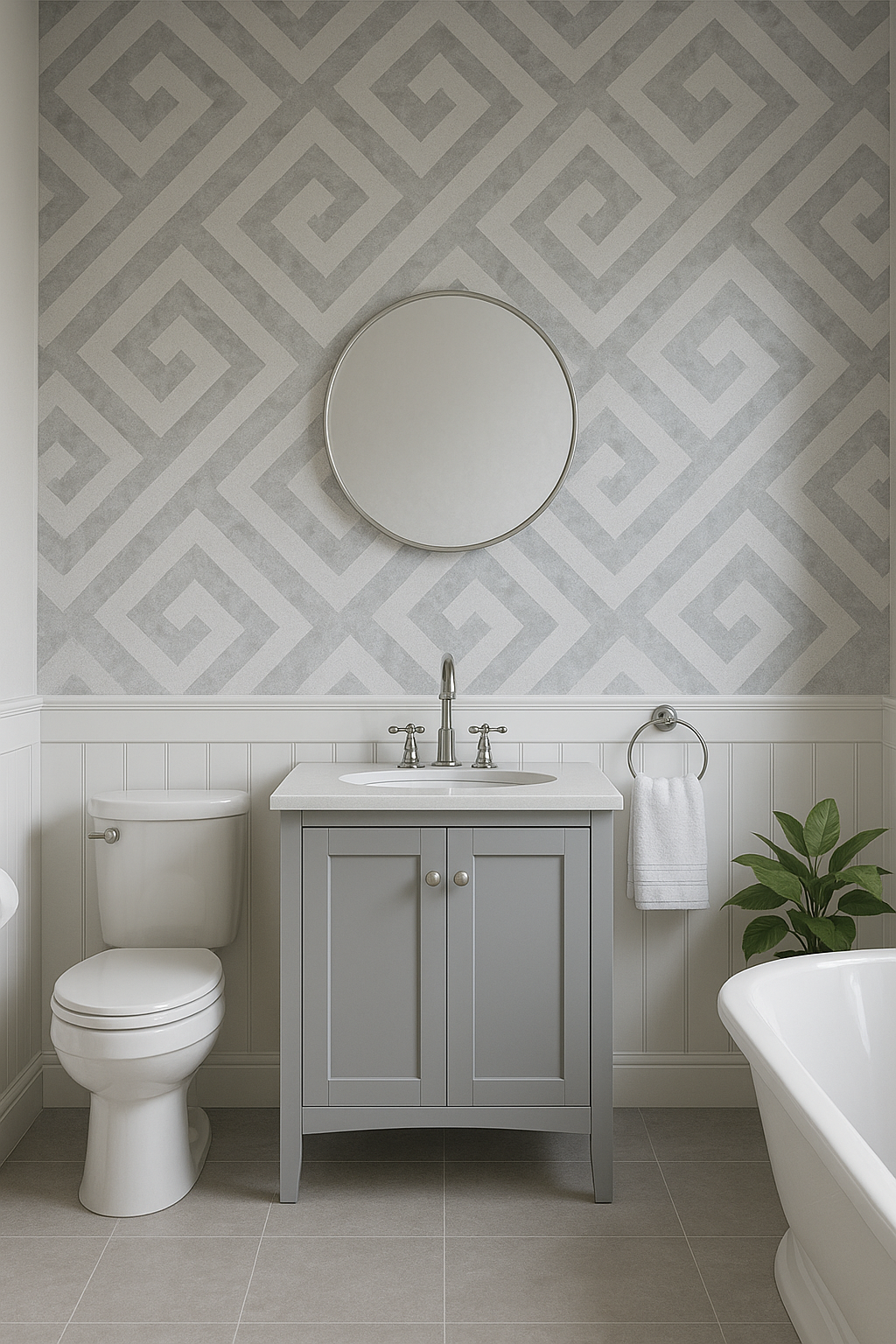 Greek Key Wallpaper in Silver