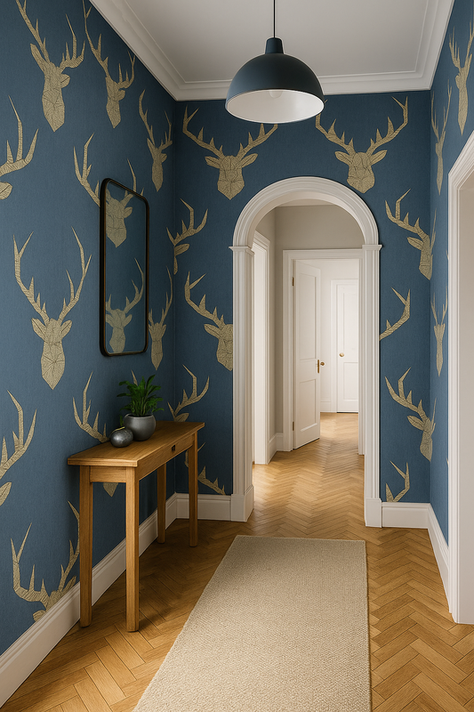 Blue & Gold Geo Stag Wallpaper