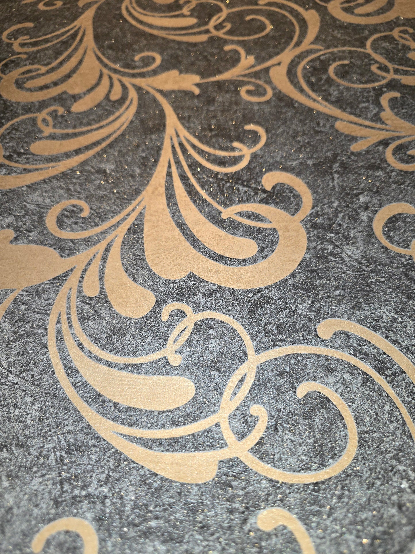 Luxury Baroque Scroll Wallpaper – Charcoal & Gold