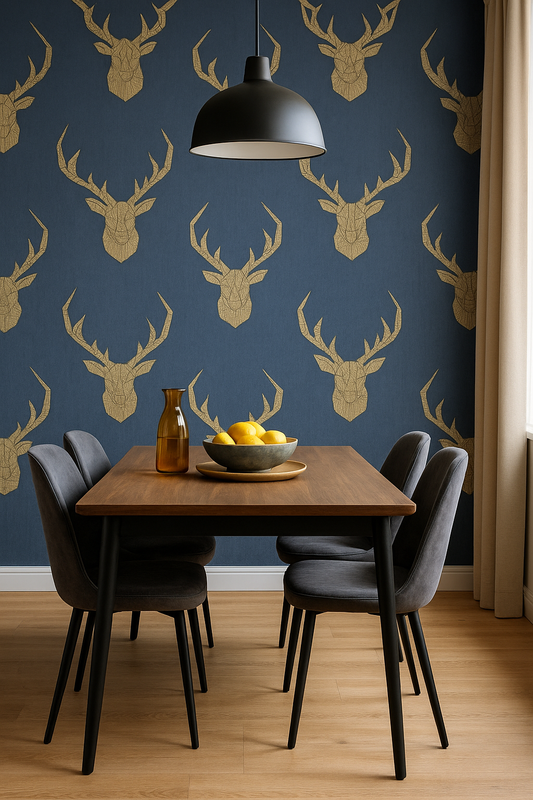 Blue & Gold Geo Stag Wallpaper