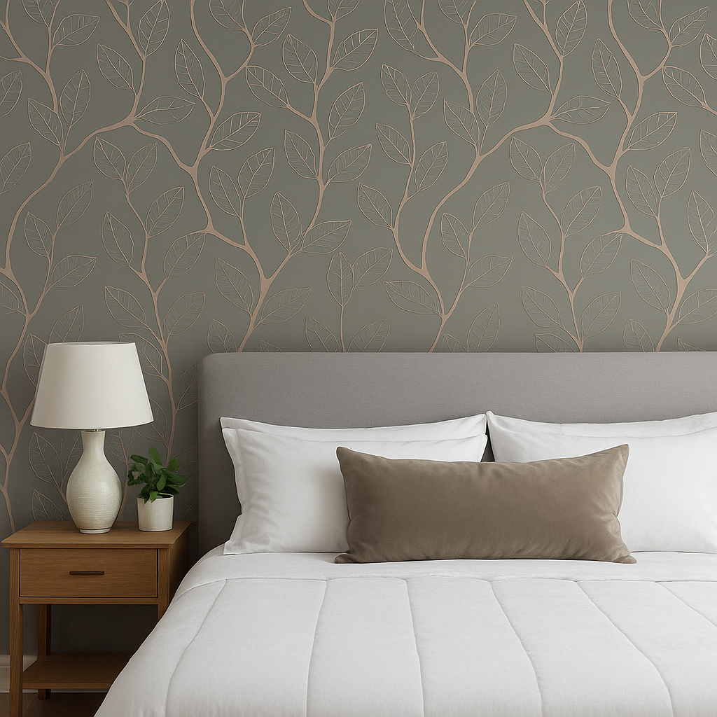 Leaf Trail Dark Grey/Rose Gold Wallpaper