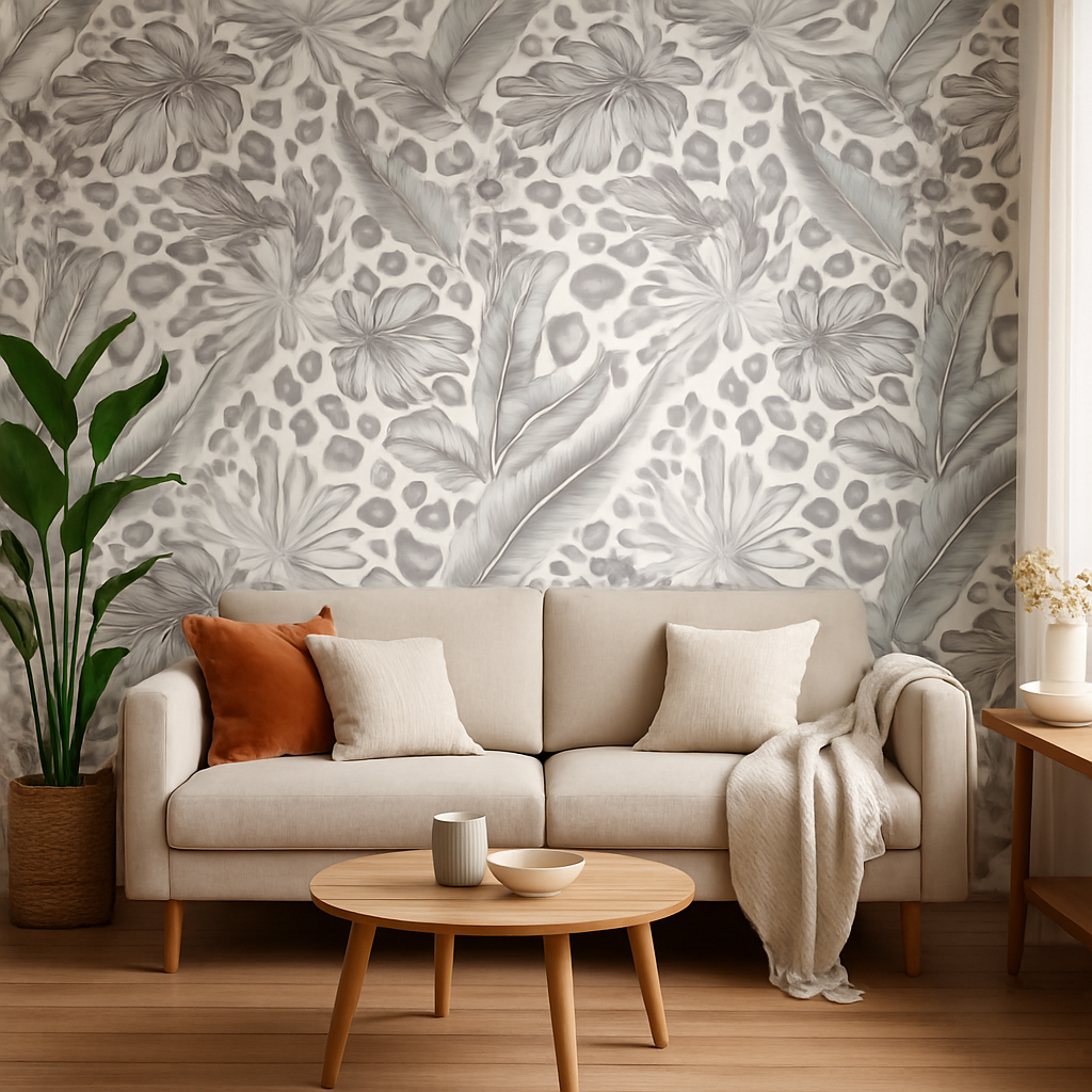 Tropical Leopard Beige Wallpaper  Bold Modern Feature Wall