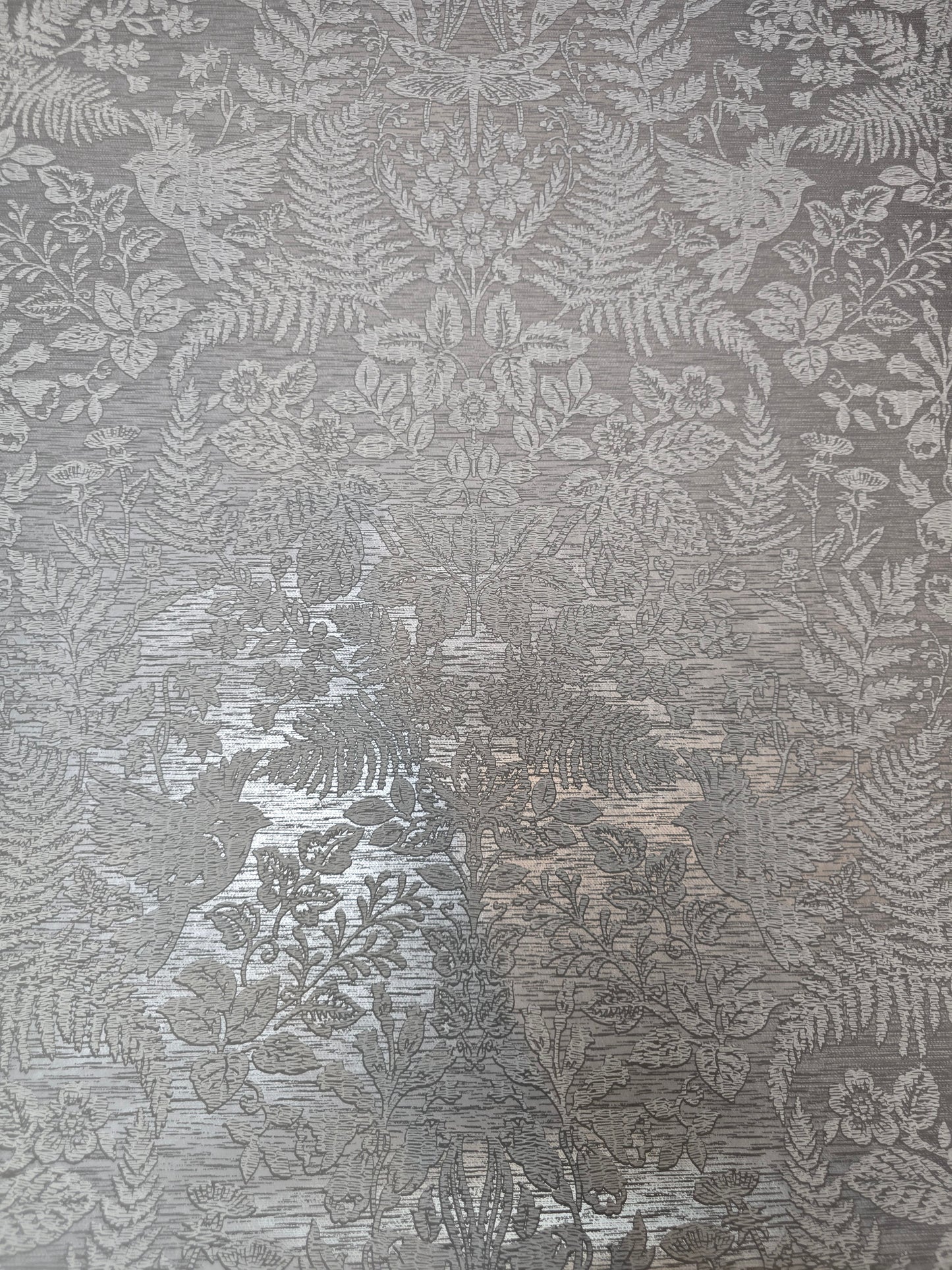 Loxley Grey Textured Botanical Birds Wallpaper (65803)