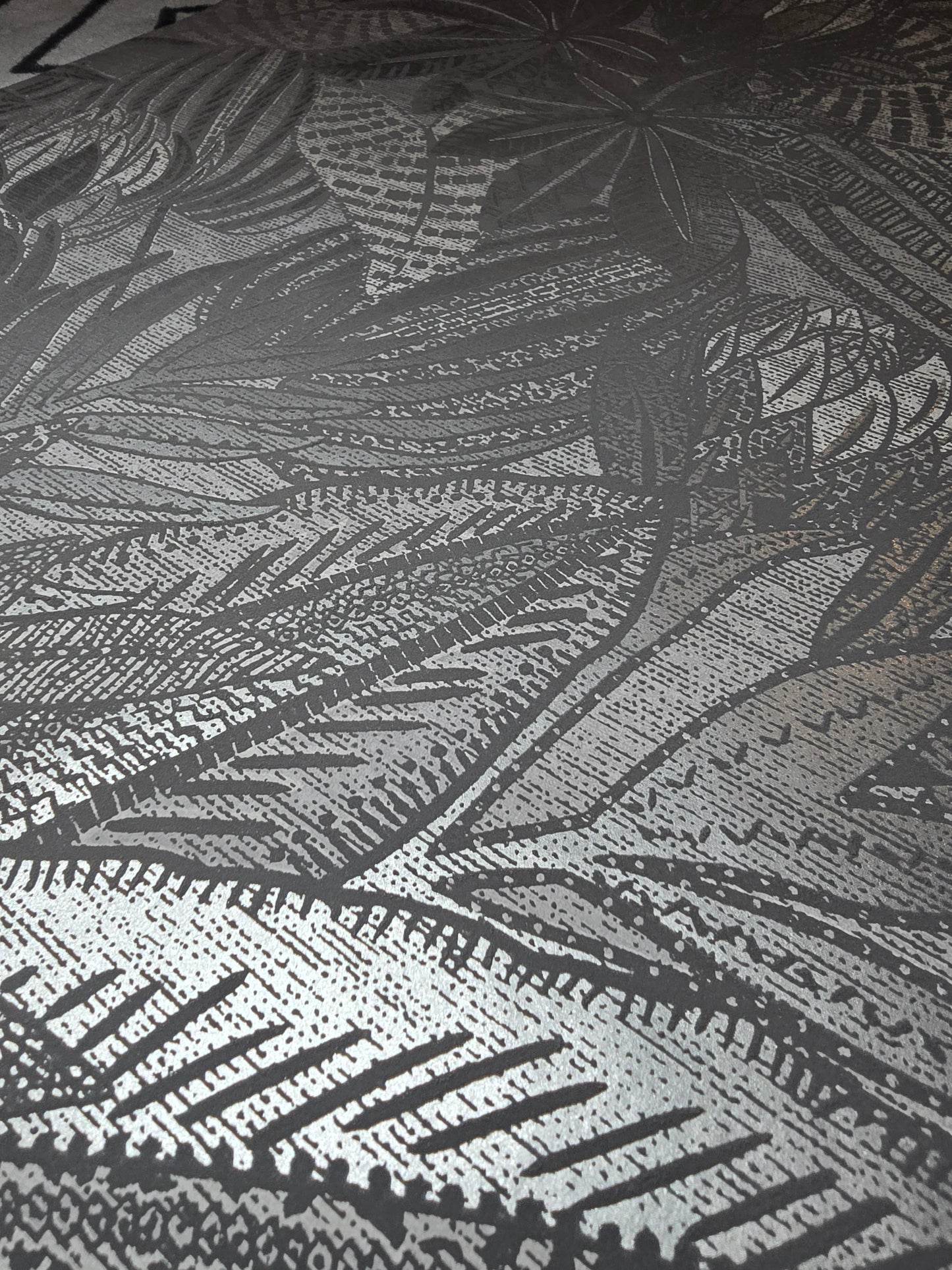 Susara Charcoal Metallic Tropical Textured Wallpaper (65822)