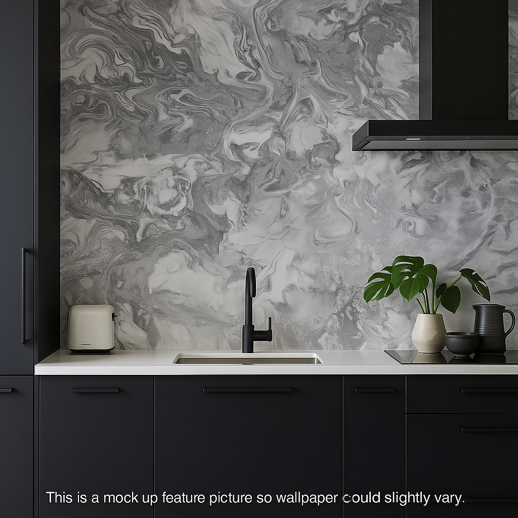 Ripple marble silver, grey and white wallpaper