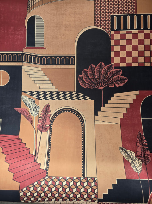 Medina Red/Navy Geometric Staircase Feature Wallpaper (13103)
