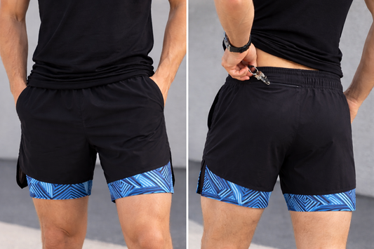 Men’s Performance Sports Shorts – Geo Blue Lined – Gym / Running – Size Medium