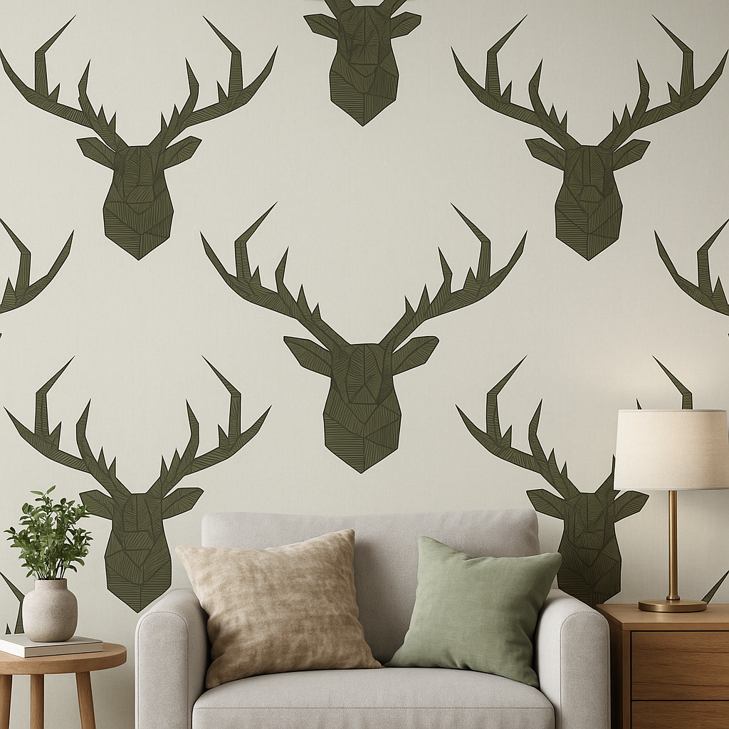 Geo Stag Wallpaper in Sage Green