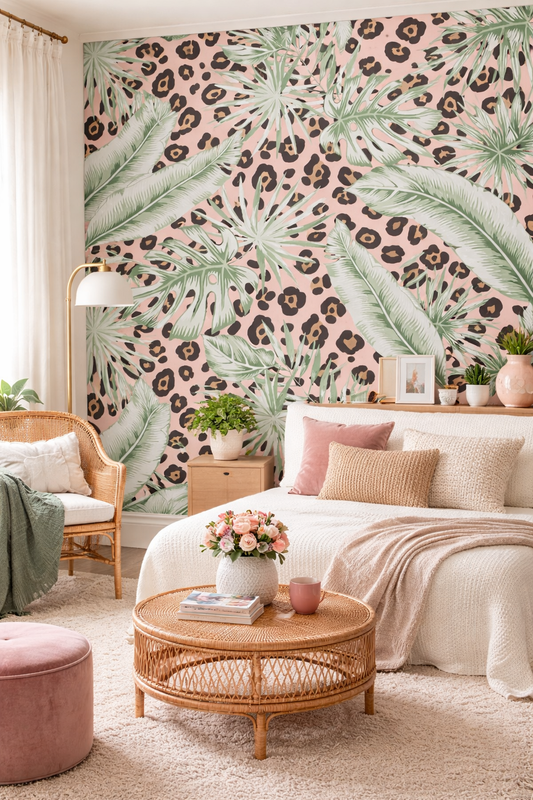 Tropical Leopard Leaf Wallpaper – Pink (N10301 NW)