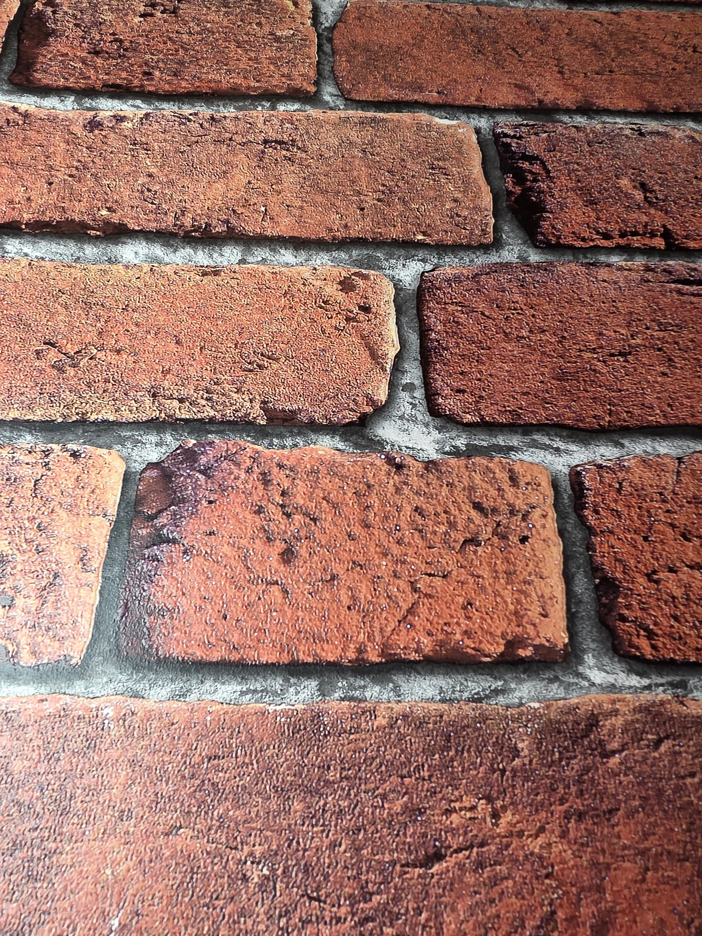 Slightly Imperfect Red Brick Effect Wallpaper – Rustic Exposed Brick Industrial Feature Wall