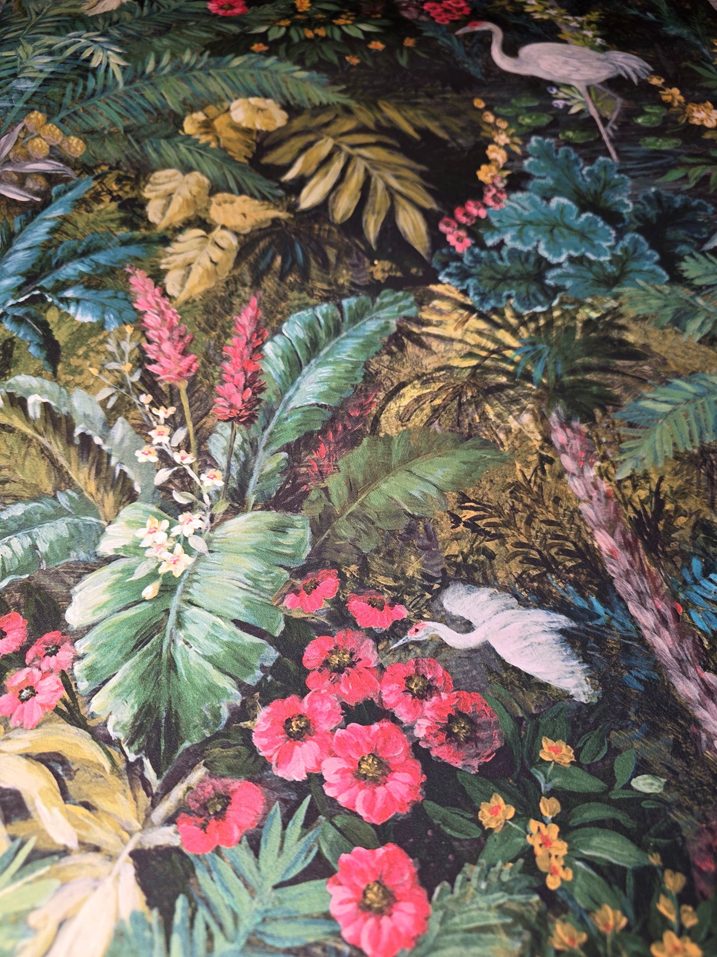 Jungle Paradise Tropical Wallpaper Black Botanical Crane Feature Wall (13181)