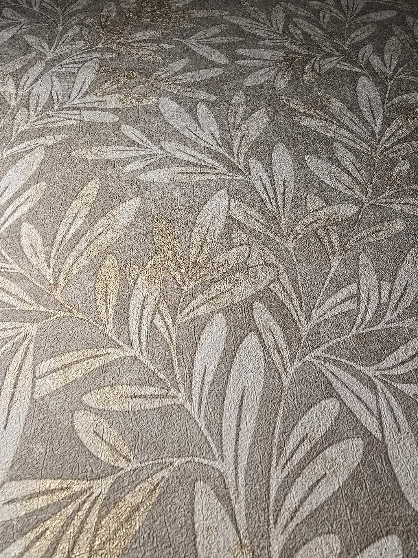 Willow Trail Taupe Textured Leaf Wallpaper – 204801