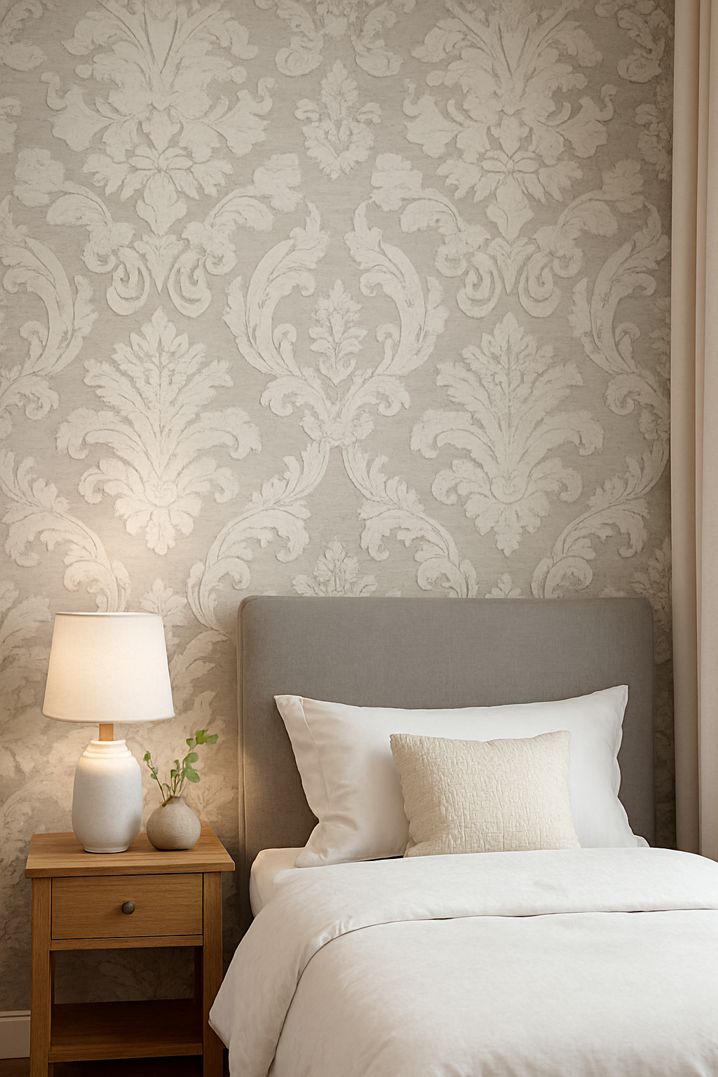 Damask Valencia Taupe Champagne wallpaper