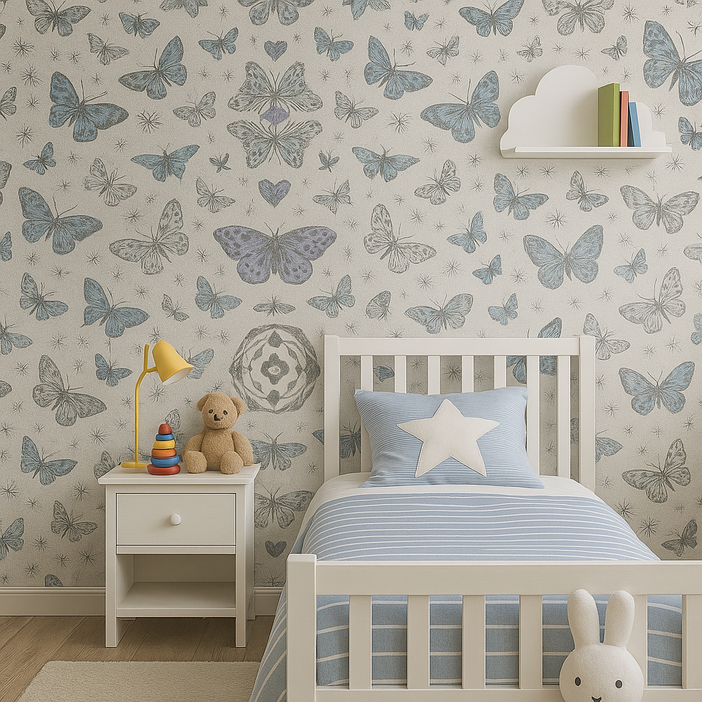 Glitter butterfly Silver Wallpaper