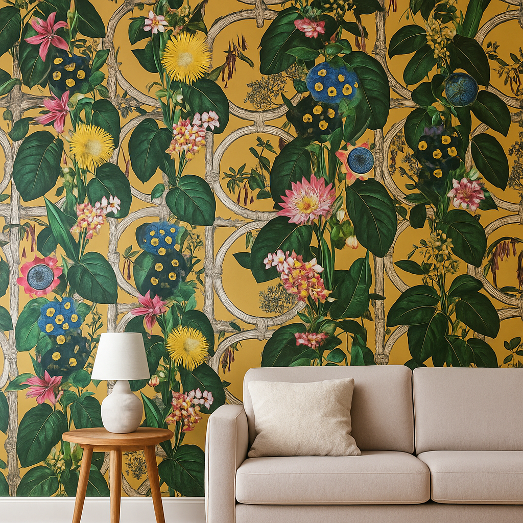 Alata Ochre Botanical Floral Feature Wallpaper (91433)