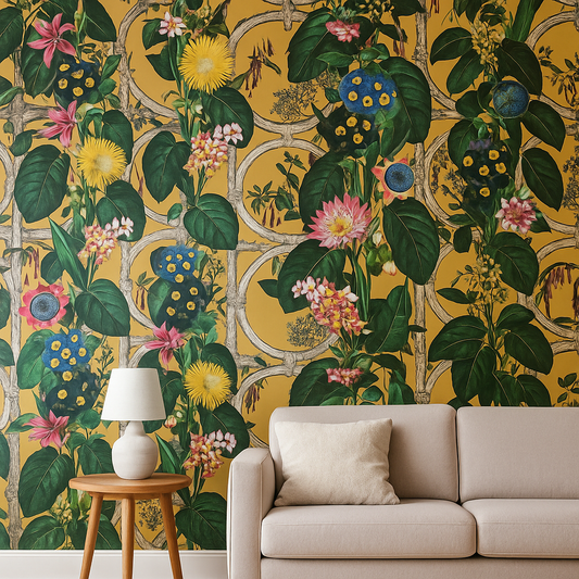 Alata Ochre Botanical Floral Feature Wallpaper (91433)