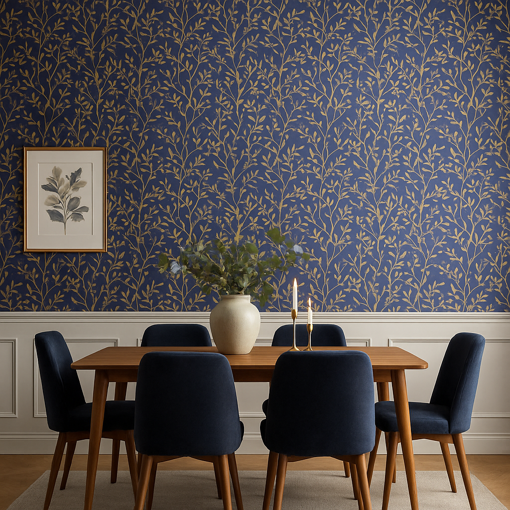 Botanica Leaf Navy & Gold Wallpaper