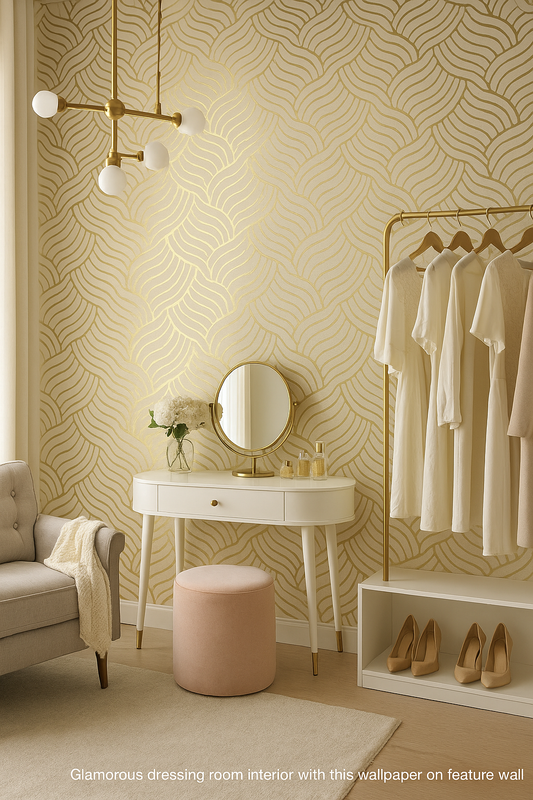 Couture Art Deco Metallic Foil Wallpaper – Gold on Cream (601534)