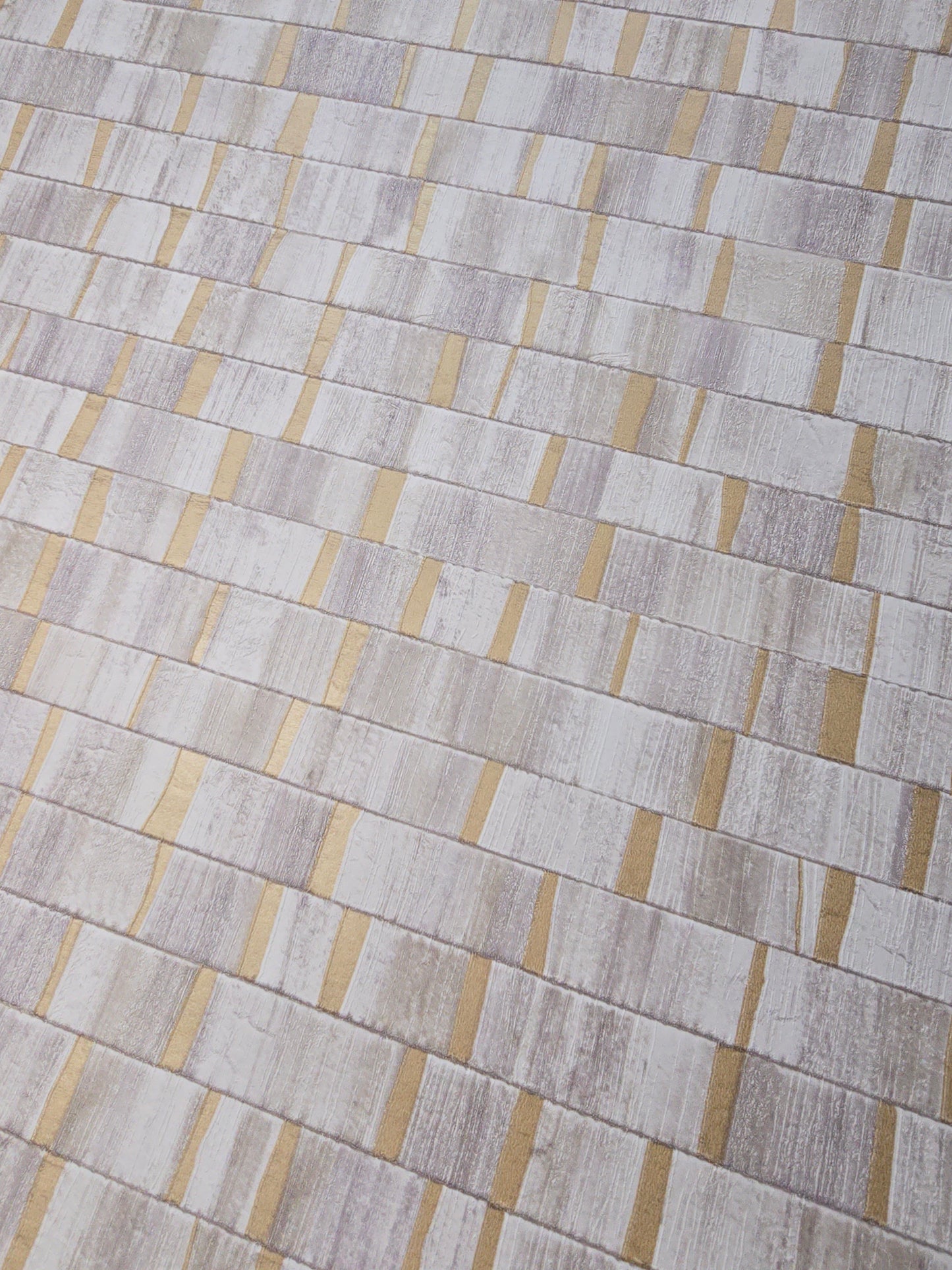 Modern Textured Metallic Tile Wallpaper – Grey, Cream & Gold (FD24923)