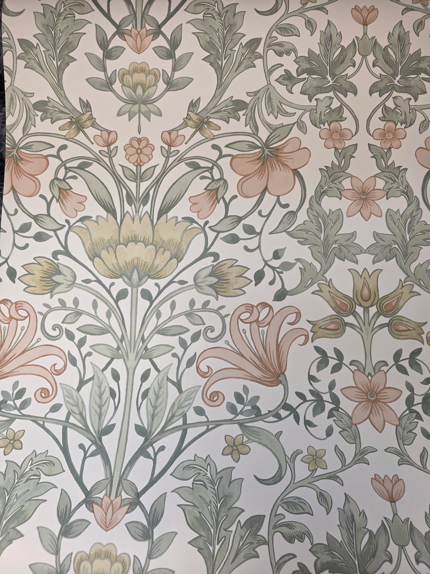 Vintage Floral Wallpaper Cream, Sage & Ochre Botanical Feature Wall (13392)
