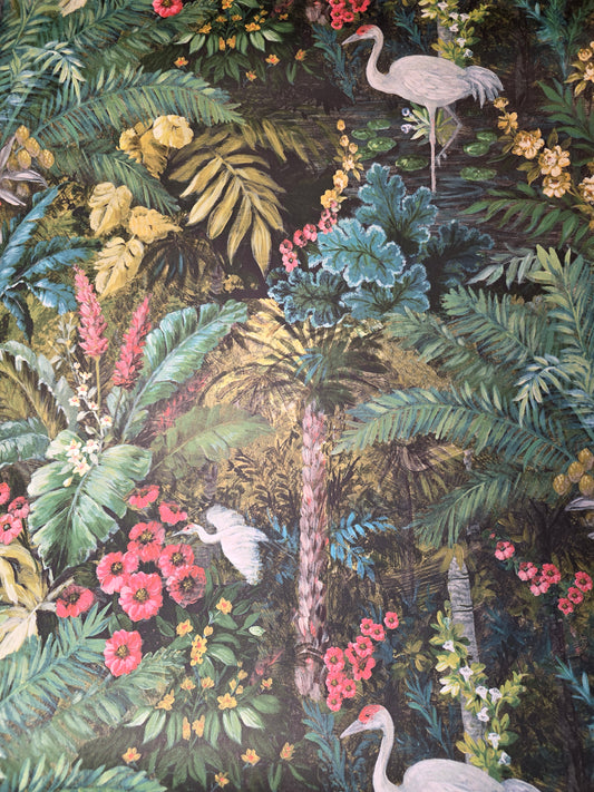Jungle Paradise Tropical Wallpaper Black Botanical Crane Feature Wall (13181)