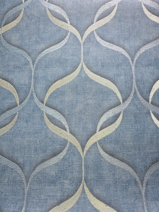 Luxury Vinyl Wallpaper – Blue & Silver Wave Design (Pattern M95628)