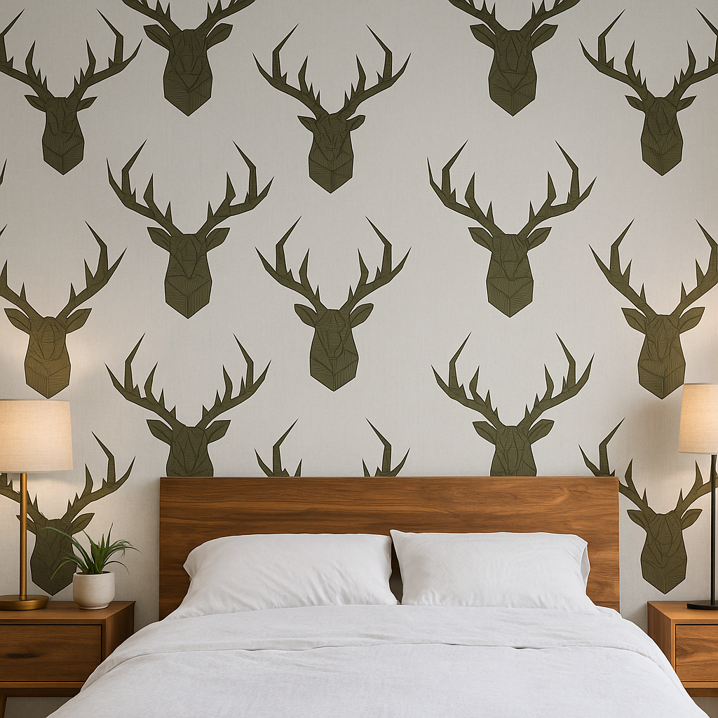 Geo Stag Wallpaper in Sage Green