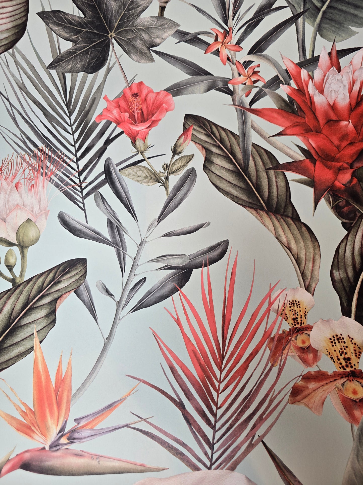 Flora Duck Egg Tropical Botanical Floral Wallpaper by Debona Wallcoverings (5071)