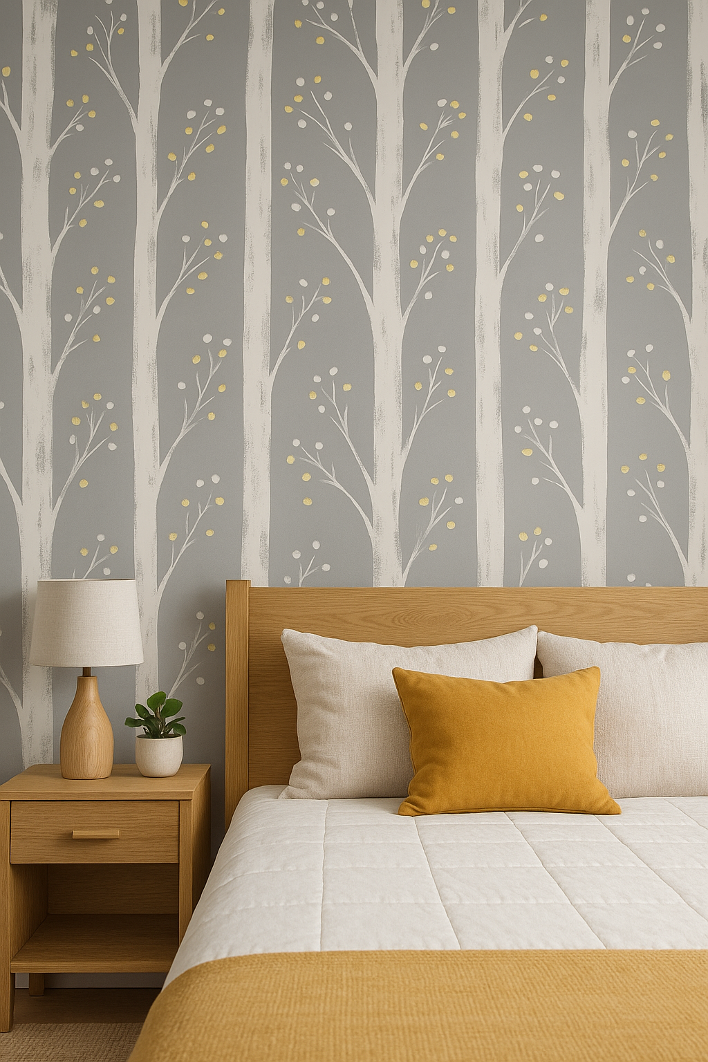 Pretty Trees Ochre Grey Wallpaper