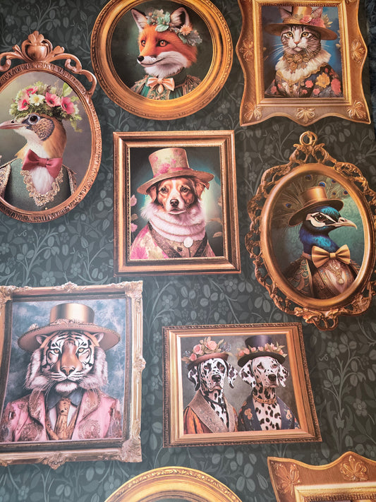 Regal Beasts Animal Portrait Wallpaper – Vintage Gallery Wall Charcoal (13790)