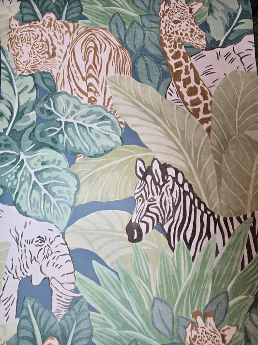Safari Jungle Animal Wallpaper – Zebra Giraffe Elephant Feature Wall (GV24281)