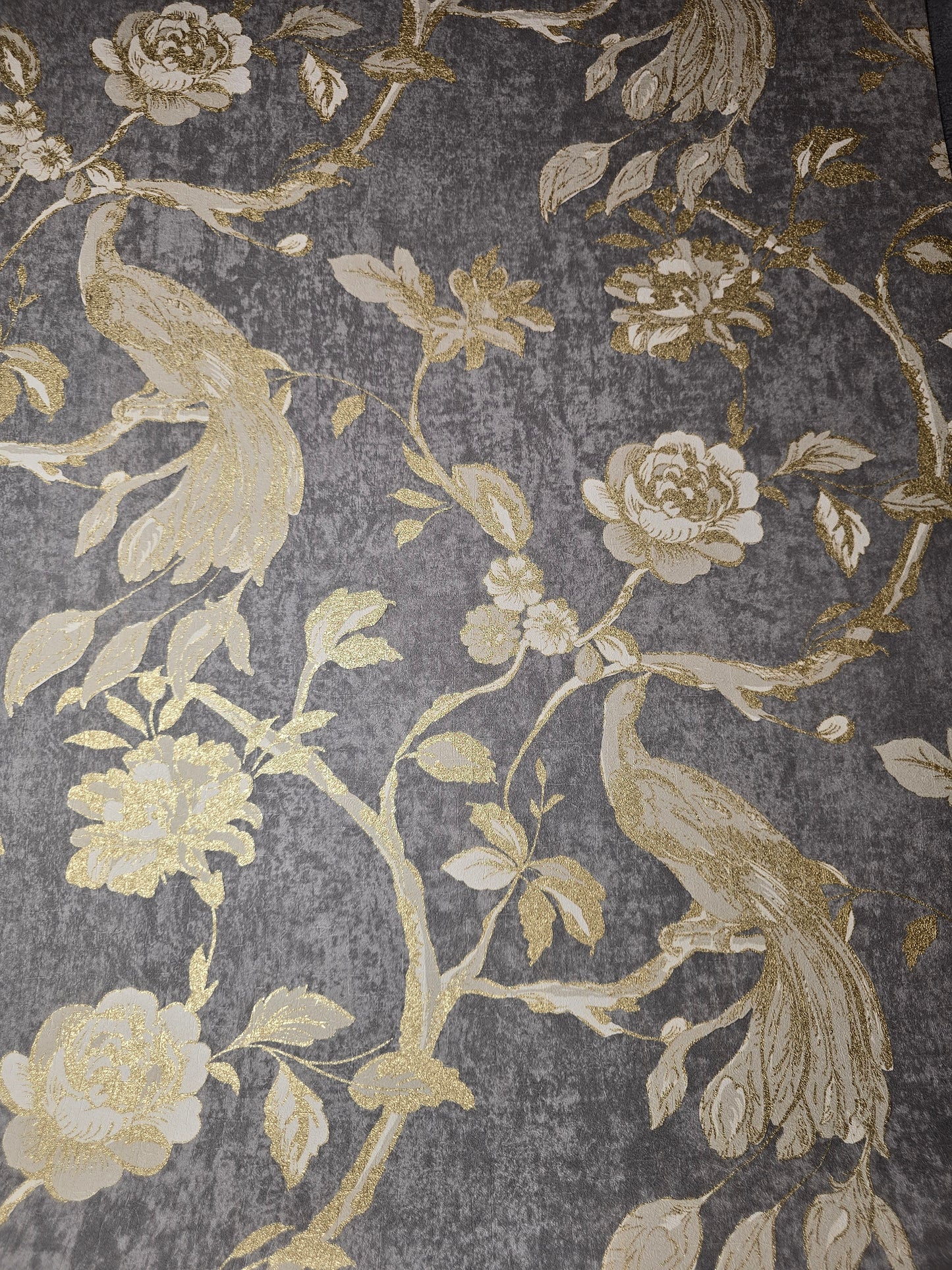 Paradise Birds – Charcoal & Gold (Ref: 196201)