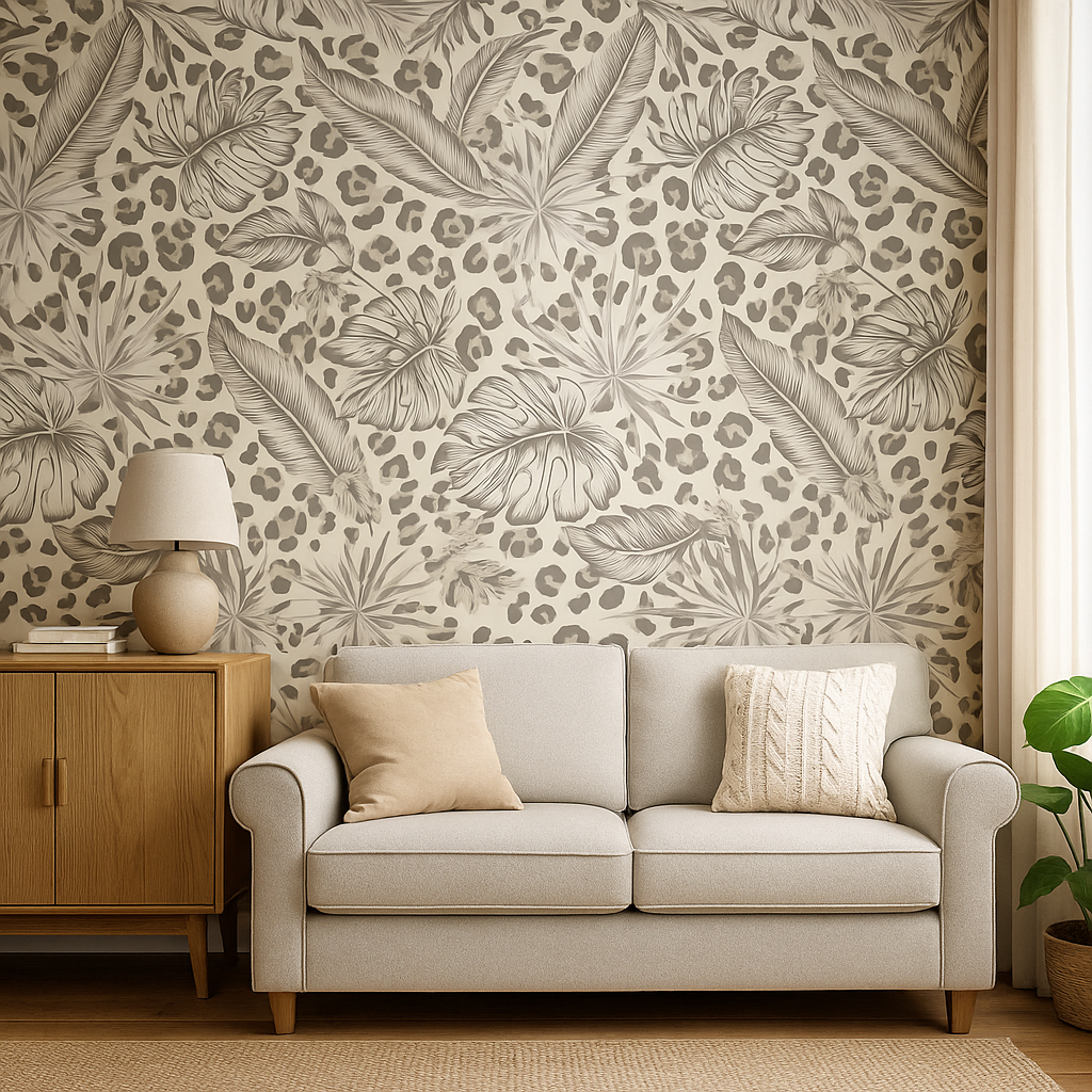 Tropical Leopard Beige Wallpaper  Bold Modern Feature Wall