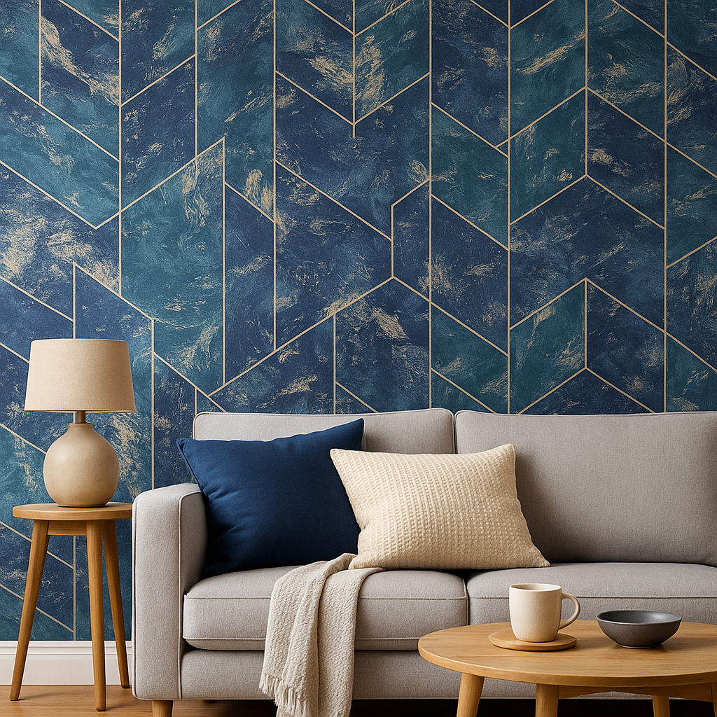 ZARCI Navy Geometric Metallic Textured Wallpaper (36121)