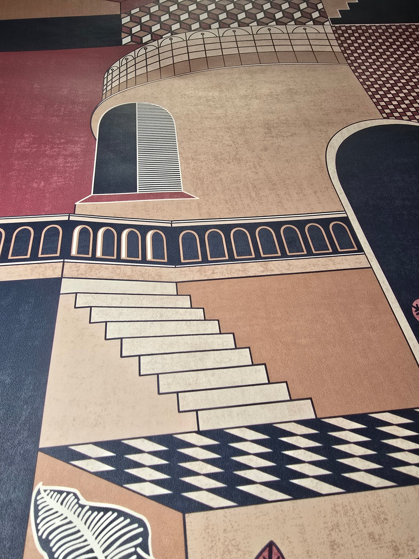 Medina Red/Navy Geometric Staircase Feature Wallpaper (13103)