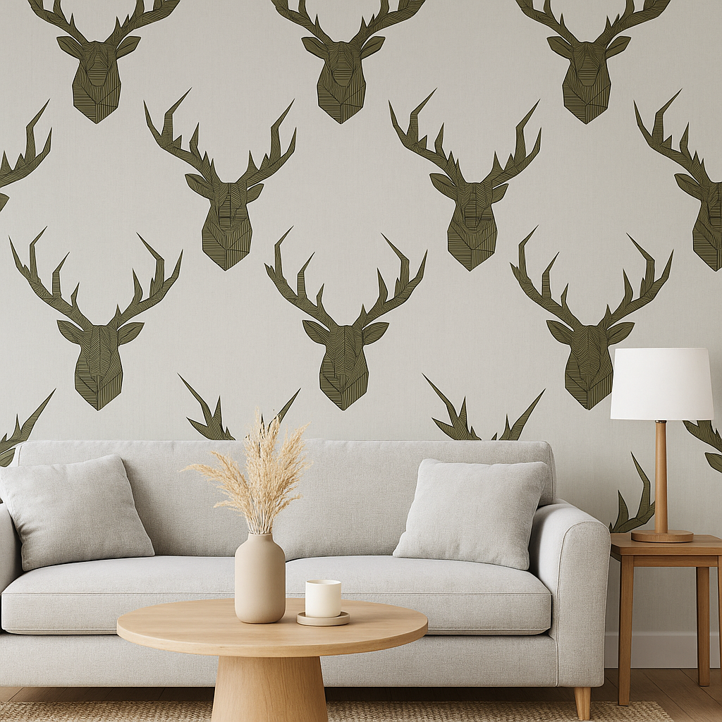 Geo Stag Wallpaper in Sage Green