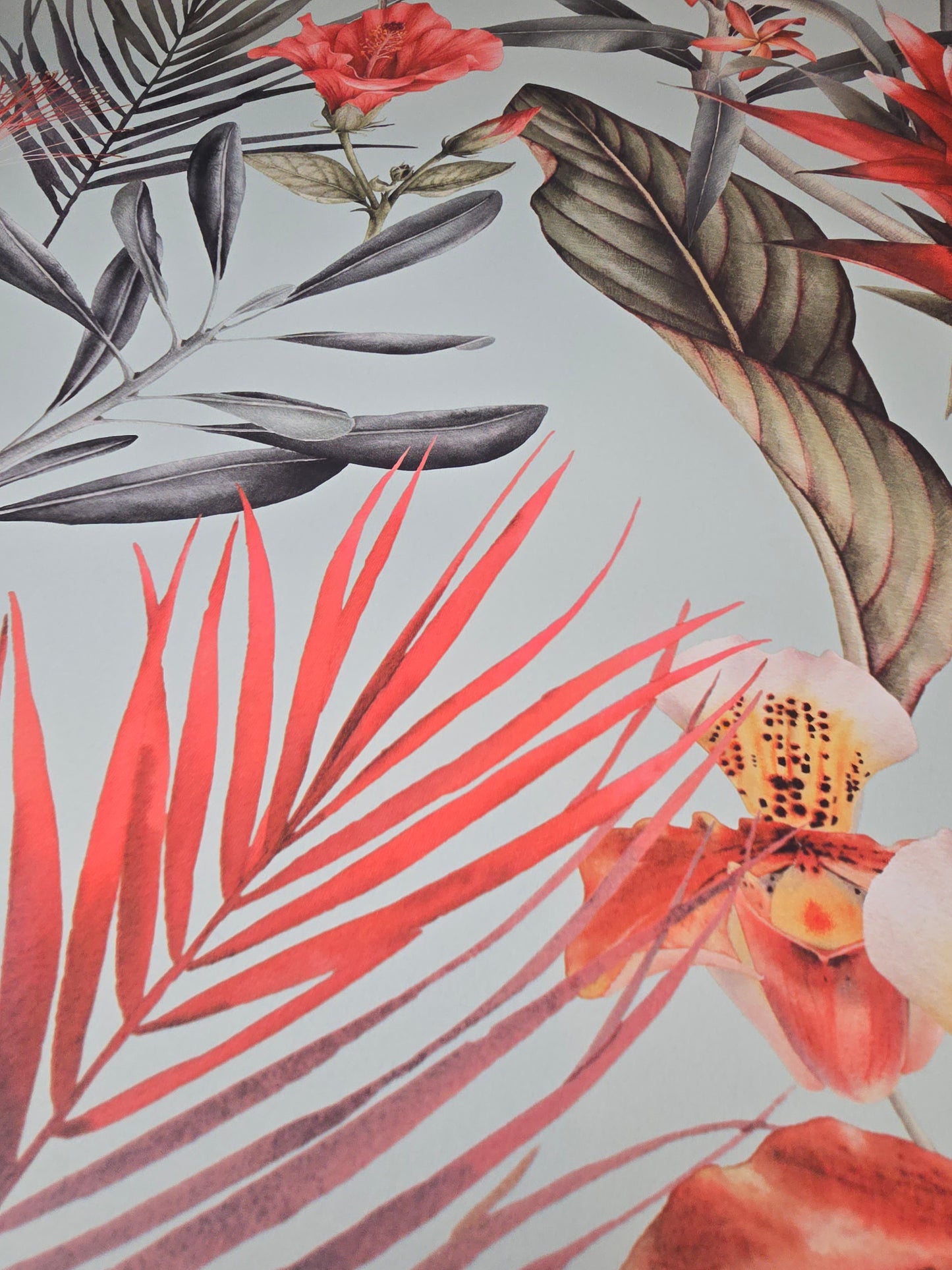 Flora Duck Egg Tropical Botanical Floral Wallpaper by Debona Wallcoverings (5071)