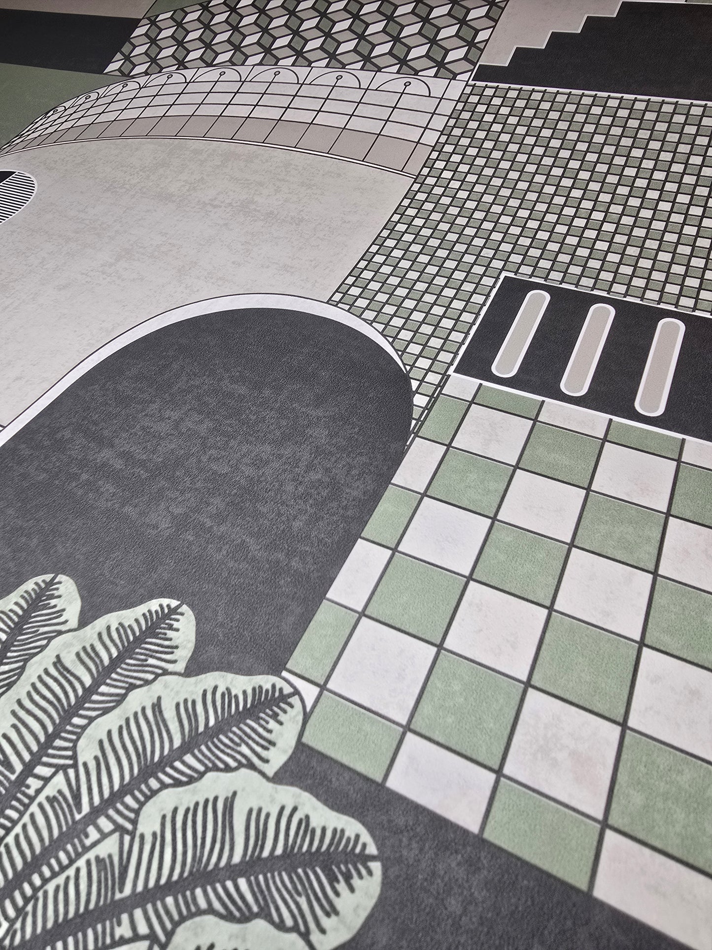 Medina Green Geometric Staircase Feature Wallpaper (13100)