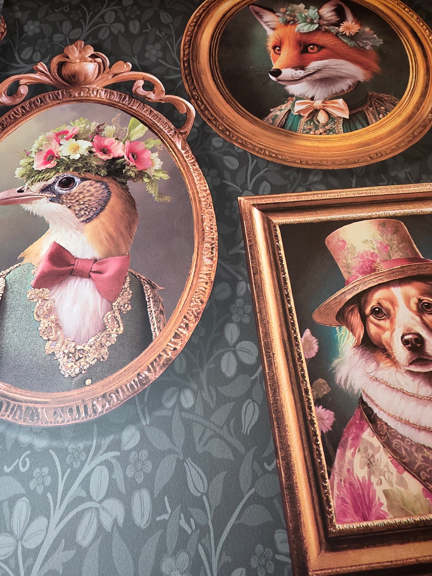 Regal Beasts Animal Portrait Wallpaper – Vintage Gallery Wall Charcoal (13790)