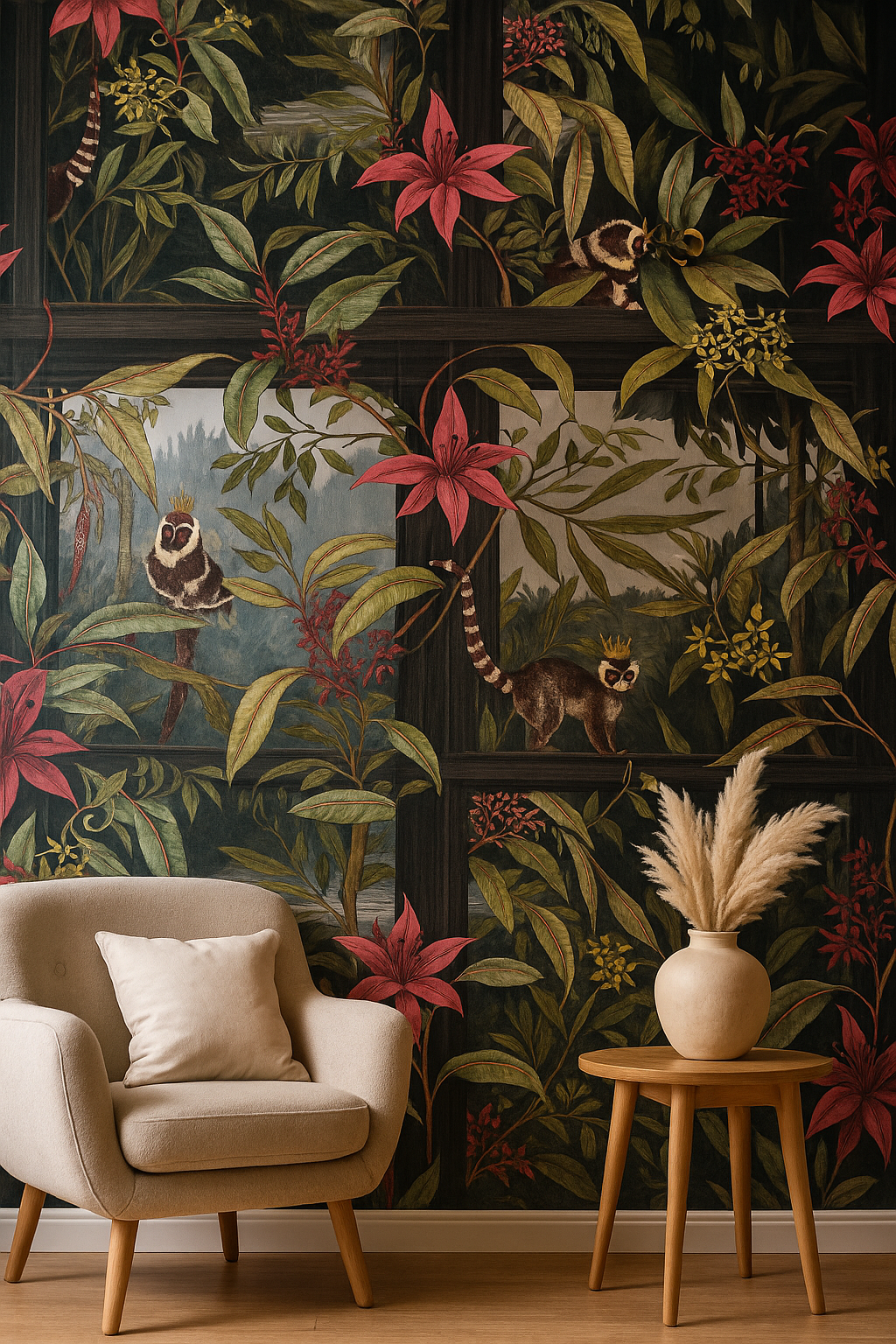 Comoro Charcoal Jungle Lemur Tropical Wallpaper (91391)