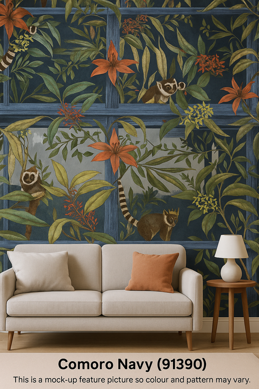Comoro Navy Jungle Lemur Feature Wallpaper (91390)