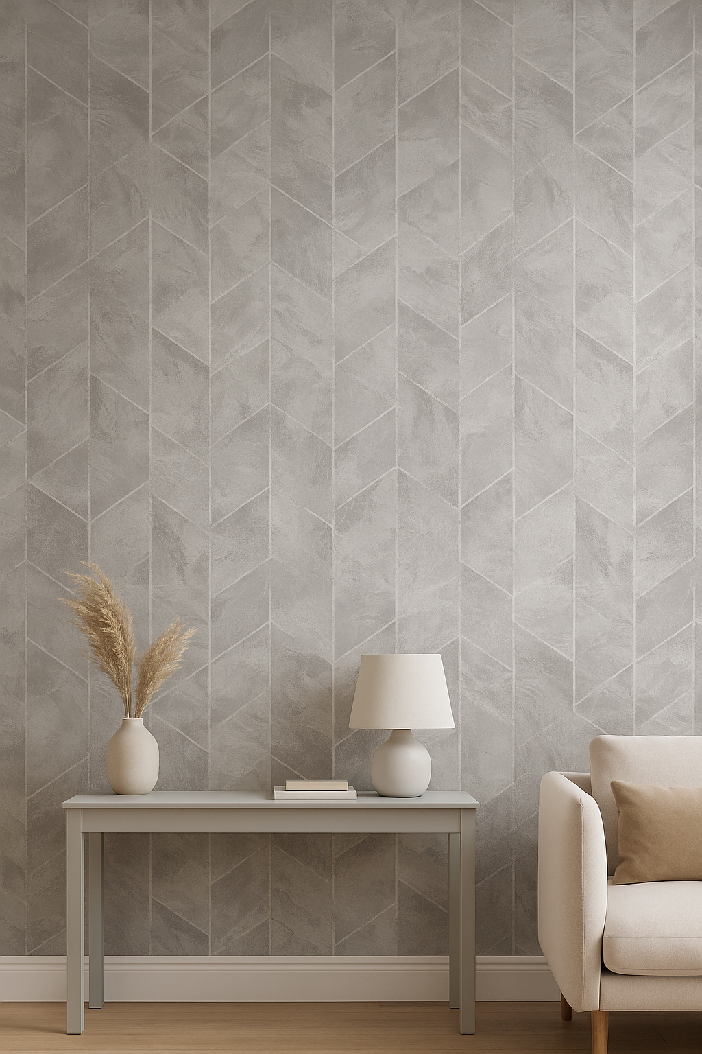 Zarci Grey Textured Geometric Metallic Wallpaper (36122)