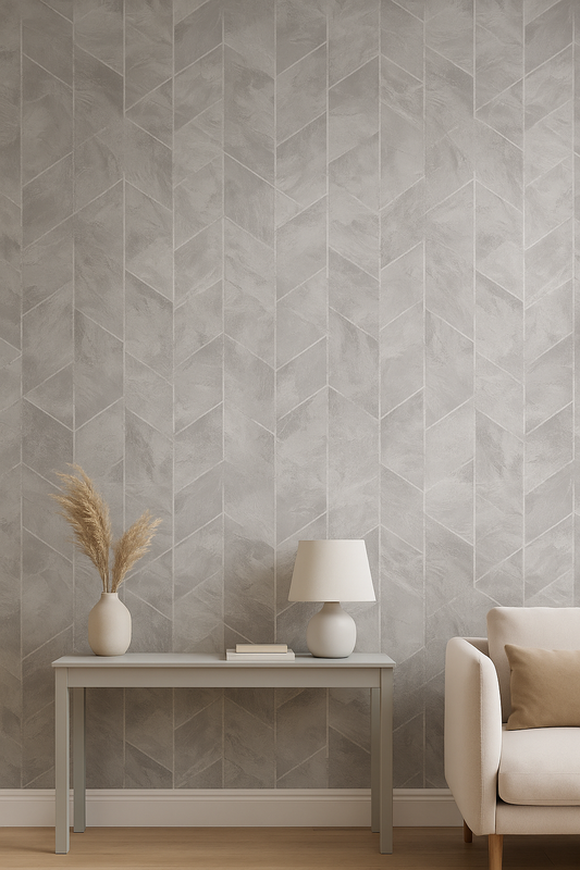 Zarci Grey Textured Geometric Metallic Wallpaper (36122)