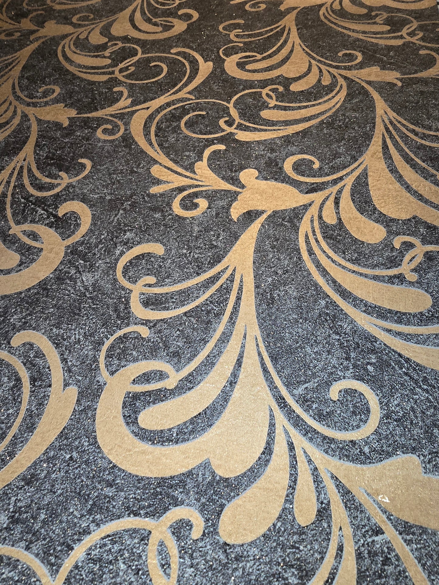 Luxury Baroque Scroll Wallpaper – Charcoal & Gold