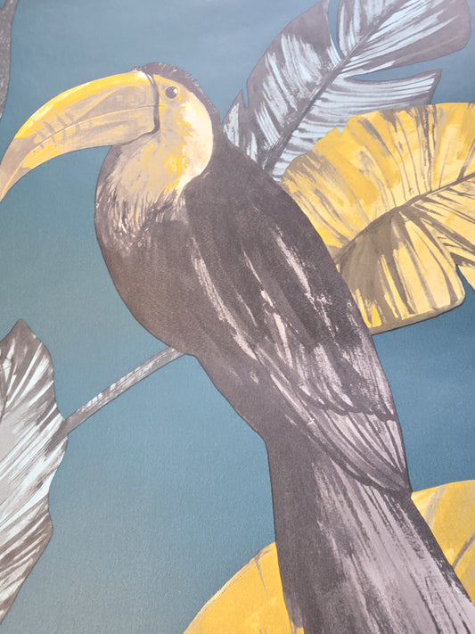 Toucan Tropical Bird Jungle Wallpaper – Teal Botanical Feature Wall Design (42030)