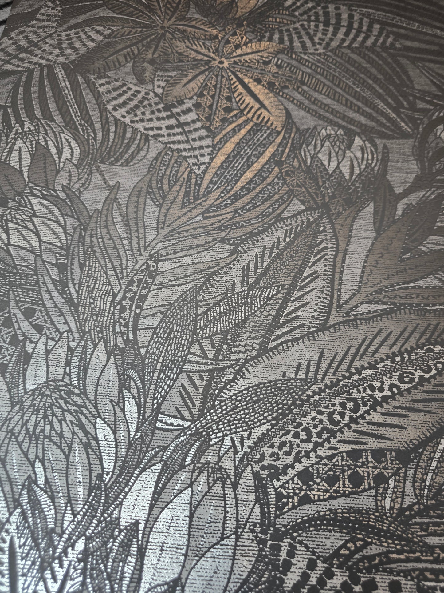 Susara Charcoal Metallic Tropical Textured Wallpaper (65822)